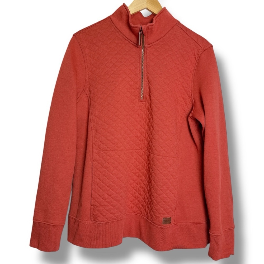 L.L. Bean Burnt Orange Quilted Sweatshirt 1/4 Zip Pullover Long Sleeve Size XL